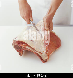 Meat Ripping Close-up of butcher holding rib meat at meat factory Stock Photo - Alamy