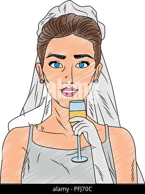 Bride pop art cartoon scribble Stock Vector