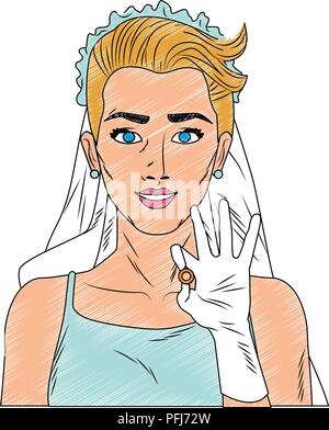 Bride pop art cartoon scribble Stock Vector