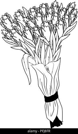 Bouquet of flowers cartoons pop art in black and white Stock Vector