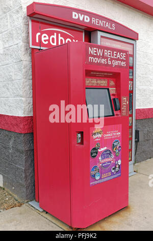 Redbox DVD Rentals free-standing DVD dispenser outside a store in Mentor, Ohio in August 2018. Stock Photo