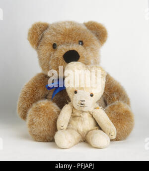 Two teddy bears, one modern, one old Stock Photo