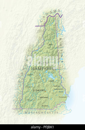 Physical Map Of New Hampshire Stock Photo Alamy Map Of New Hampshire Close Up Pfjbk1 