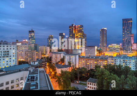 Aerial night view of the downtown of Warsaw, Poland Stock Photo - Alamy