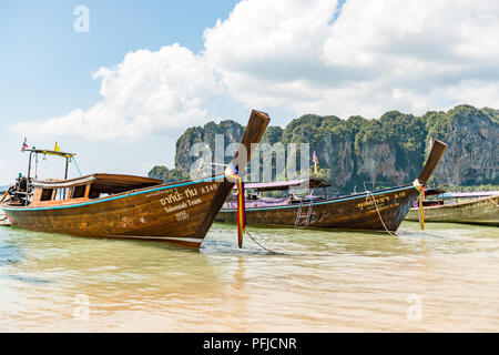 Traditional Ferryboats on the Railay Beach in the Krabi Province, Thailand