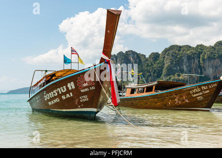 Traditional Ferryboats on the Railay Beach in the Krabi Province, Thailand