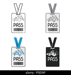 Ski pass icon in cartoon style isolated on white background. Ski resort symbol vector illustration. Stock Vector