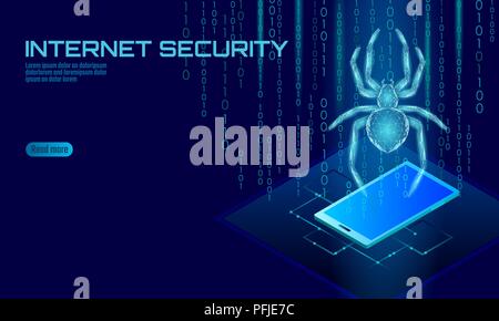Hackers Insect Isometric 3D spider hacker attack danger. Web security virus data ...