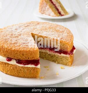 Victoria sponge cake, sliced, close-up Stock Photo