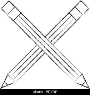 crossed wooden pencils creativity tool vector illustration hand drawing Stock Vector