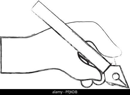 hand holding pen steel basic tip artistic creativity vector illustration hand drawing Stock Vector