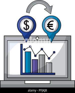 laptop computer with euro and dollar vector illustration design Stock Vector
