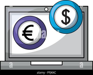 laptop computer with euro and dollar vector illustration design Stock Vector