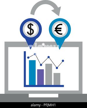 laptop computer with euro and dollar vector illustration design Stock Vector
