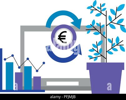 laptop computer with euro and plant vector illustration design Stock Vector