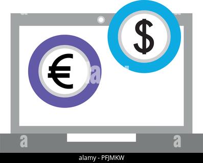 laptop computer with euro and dollar vector illustration design Stock Vector