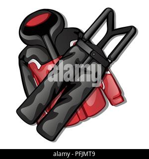 The set of necessary skier clothing for winter fun outdoors isolated on white background. Clothing for winter sports. Vector close-up cartoon illustration. Stock Vector