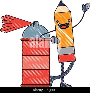 kawaii pencil cartoon character with spray painting vector illustration Stock Vector