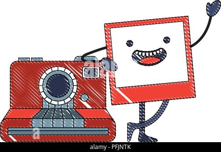 kawaii photo with camera device cartoon vector illustration Stock Vector