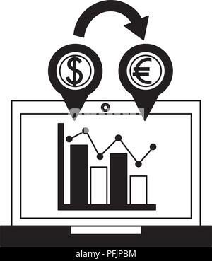 laptop computer with euro and dollar vector illustration design Stock Vector
