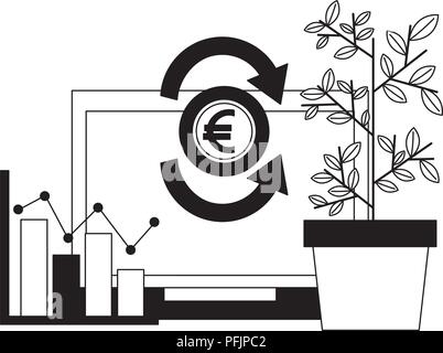 laptop computer with euro and plant vector illustration design Stock Vector
