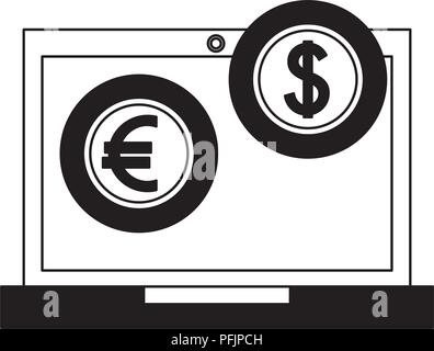 laptop computer with euro and dollar vector illustration design Stock Vector