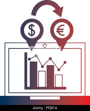 laptop computer with euro and dollar vector illustration design Stock Vector