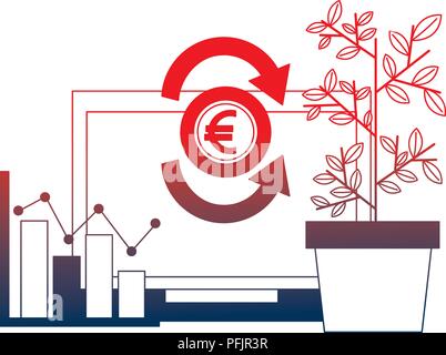 laptop computer with euro and plant vector illustration design Stock Vector