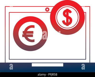 laptop computer with euro and dollar vector illustration design Stock Vector