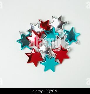 Red, turquoise and silver stars Stock Photo