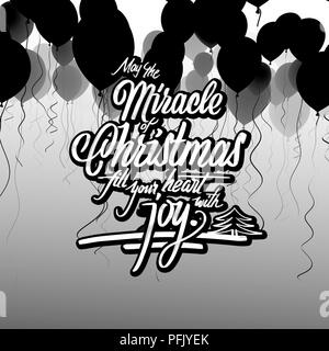 Miracle of Christmas greeting card. Hand drawn lettering on 3d background rendering. Stock Photo