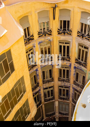 Former offices and apartments at Antoni Gaudi's La Pedrera - Casa Milà, Barcelona, Catalonia, Spain.