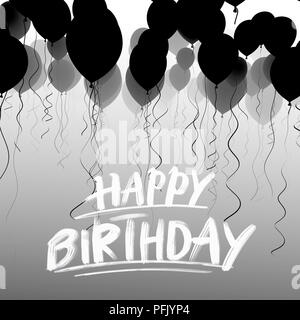 Hand drawn Birthday lettering on bright background. Lettering on 3d background rendering. Stock Photo