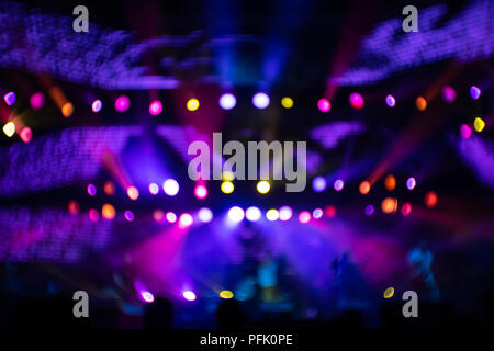 Defocused stage lights on concert stage Stock Photo