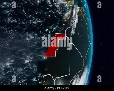 Western Sahara from space on model of planet Earth with country borders ...