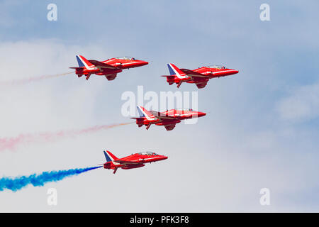 Royal Air Force Red Arrows aerobatic display team performing at Blackpool Air Show Stock Photo