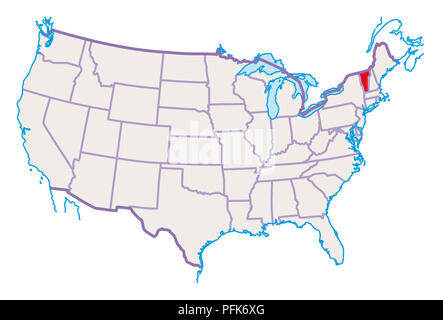 Vermont red highlighted in map of the United States of America Stock ...