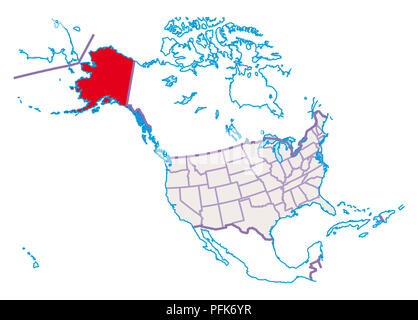 The State of Alaska is Highlighted in Red. Blue Map of the United ...