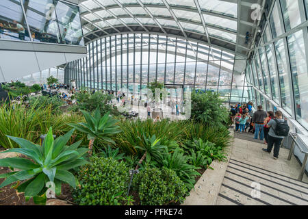 LONDON, UK - AUGUST 16, 2018: The Sky Garden is Europe's highest garden space located on top of 20 Fenchurch Street popular with visitors who come to  Stock Photo