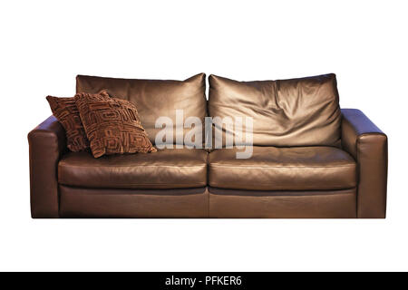 Brown leather sofa isolated included clipping path Stock Photo
