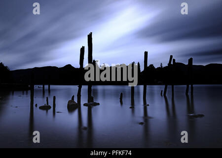 Mooring Poles on Derwent Water Stock Photo