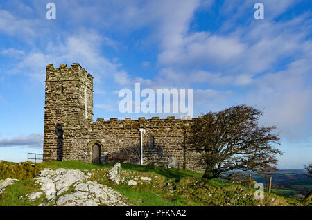 the church of st.michael de rupe on the summit of brent tor near the village of north brentor, dartmoor, devon, england, britain, uk. Stock Photo