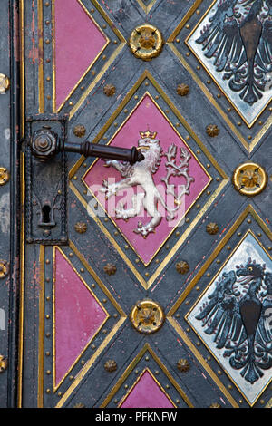 Detail of an old metal church door in Prague, Czechia, Europe Stock Photo