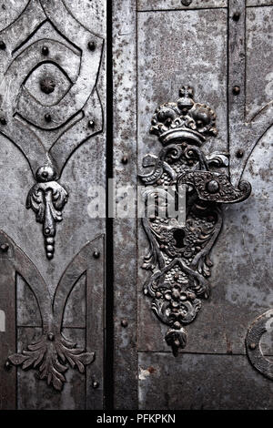 Detail of an old metal monastery door in Broumov, Czechia, Europe Stock Photo