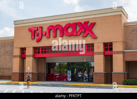 HICKORY, NC, USA-20 AUG 2018: A  T.J. Maxx store, one of more than 1000 in the clothing store chain. Stock Photo