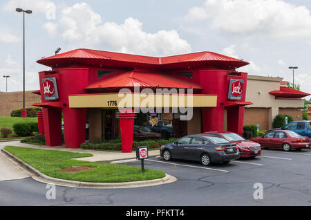 HICKORY, NC, USA-20 AUG 2018: A Jack in the Box restaurant, one of 2200 locations in the U.S. Stock Photo