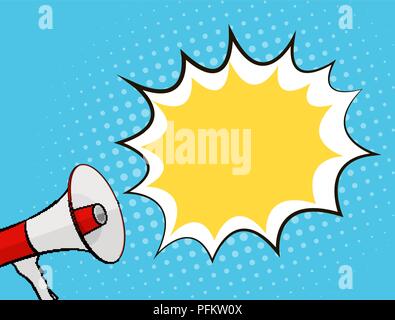 Megaphone and Speech Bubble in Pop Art Style Background Vector Illustration Stock Vector