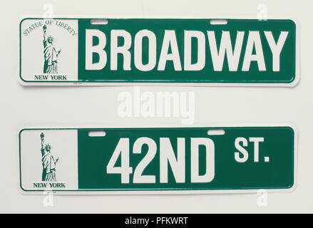 USA, New York City, street signs for 'Broadway' and '42nd St.' Stock Photo