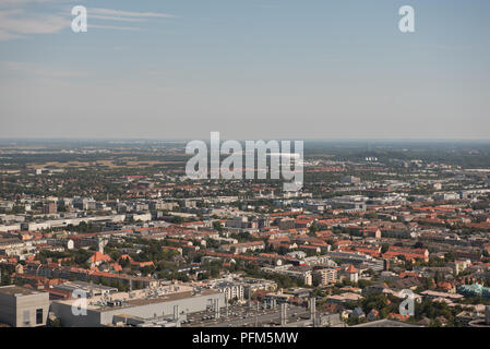 View of Allianz Arena and Munich city from Olympic tower in Germany during summer time. Stock Photo