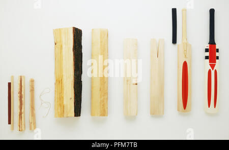 Stages of making a cricket bat Stock Photo